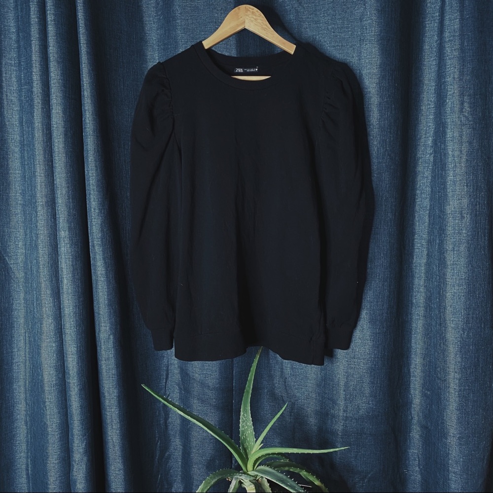 Zara Black Puff Sleeve Sweatshirt, Size Small